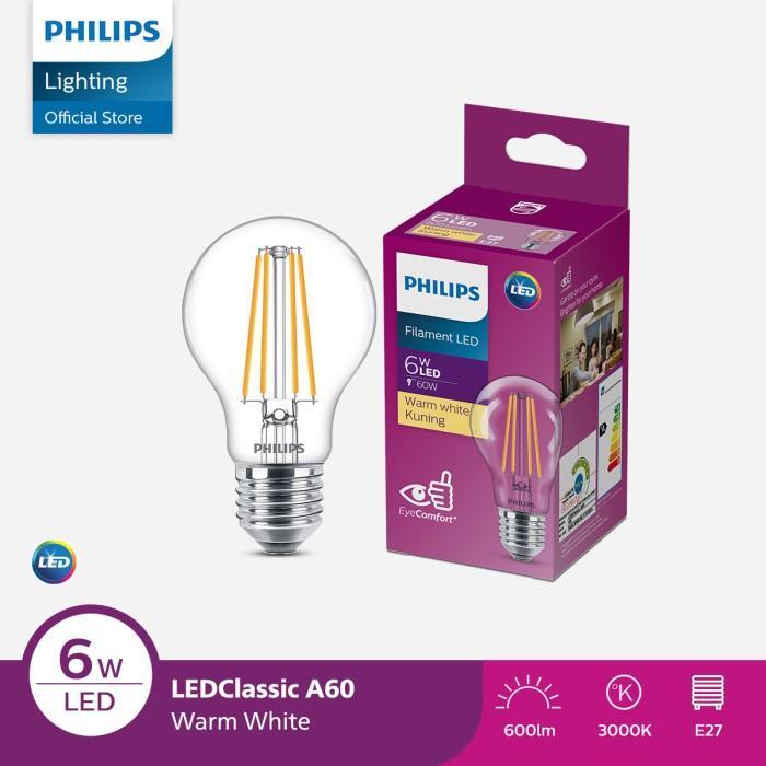 siy4- Paket Lampu Philips Beli 3 Dapat 4 Lampu Philips Filament Bohlam Led 6W A60 E27 Kuning