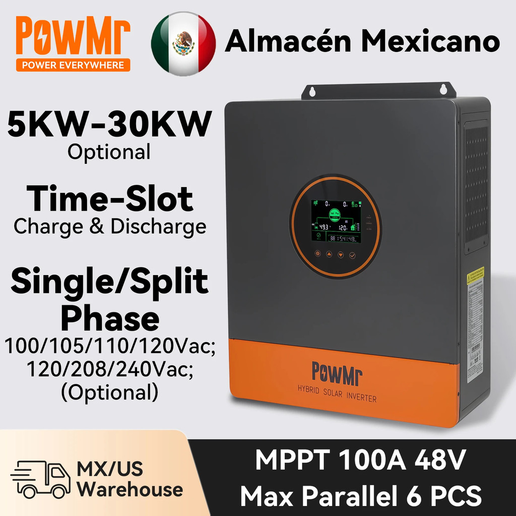 Powmr 48V Hybrid Solar Inverter Split Phase Mppt 100A 5Kw 10Kw 20Kw 30Kw Solar Inverter Pure Sine