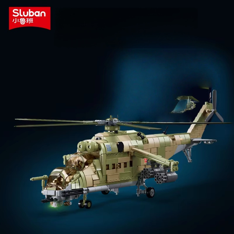 Sluban Assembled building blocks MI24S armed transport helicopter KA52S gunship model boy toy