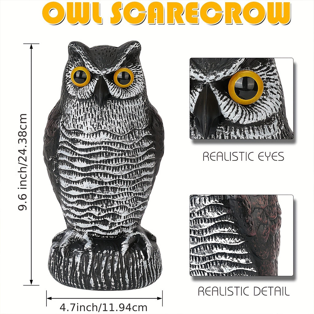 Realistic Solar Fake Owl Decoy Plastic Owl Scarecrow With Red Flashing Eyes And Sound For Garden