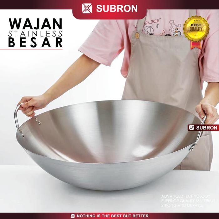 SUBRON wajan Besar Stainless 60cm Kuali Wok Tebal Penggorengan Masak Goreng Sayur wajan jawa asli