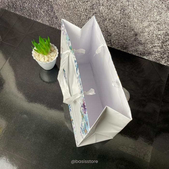 Paper Bag Motif Bunga 25x20x10 Kado Custom Wedding Tas Souvenir Kado Kertas Ulang Tahun Bridesmaid