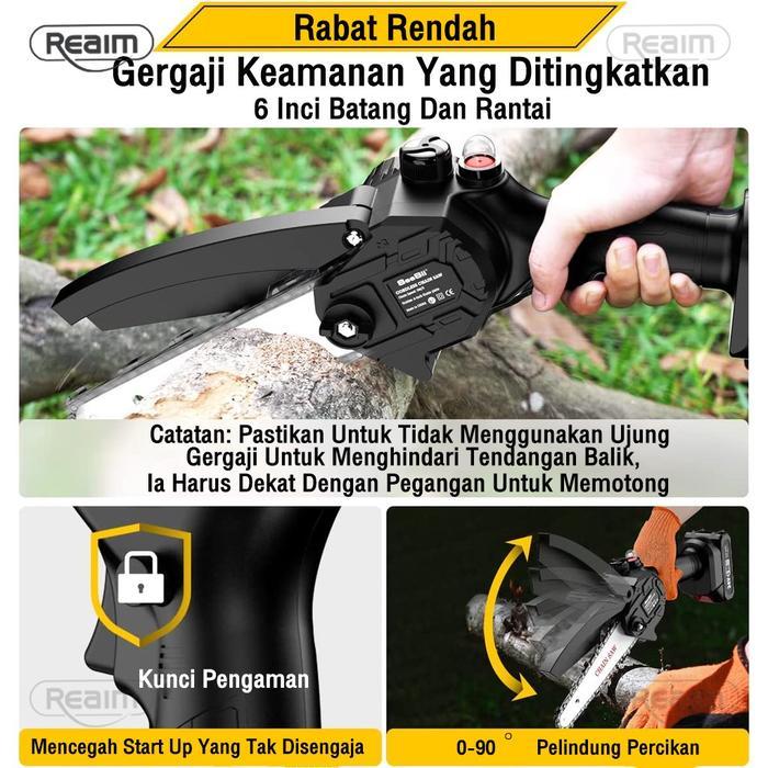 REAIM GERGAJI BATERAI 198V GERGAJI LISTRIK GERGAJI MESIN MINI CHAINSAW MINI GERGAJI PORTABLE