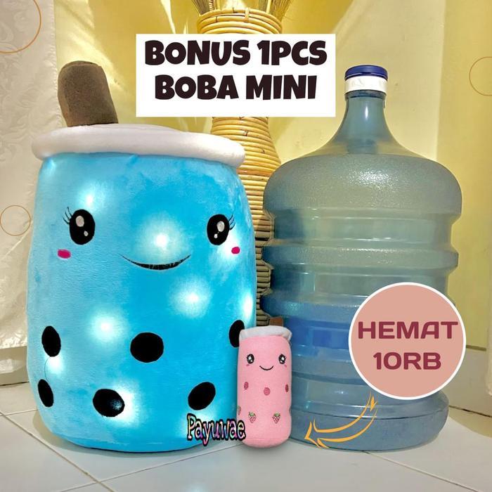 Boneka Boba Jumbo Besar LED Bonus 1pcs Boba Mini Lampu Nyala Tinggi 45cm Ukuran Galon Bahan Halus