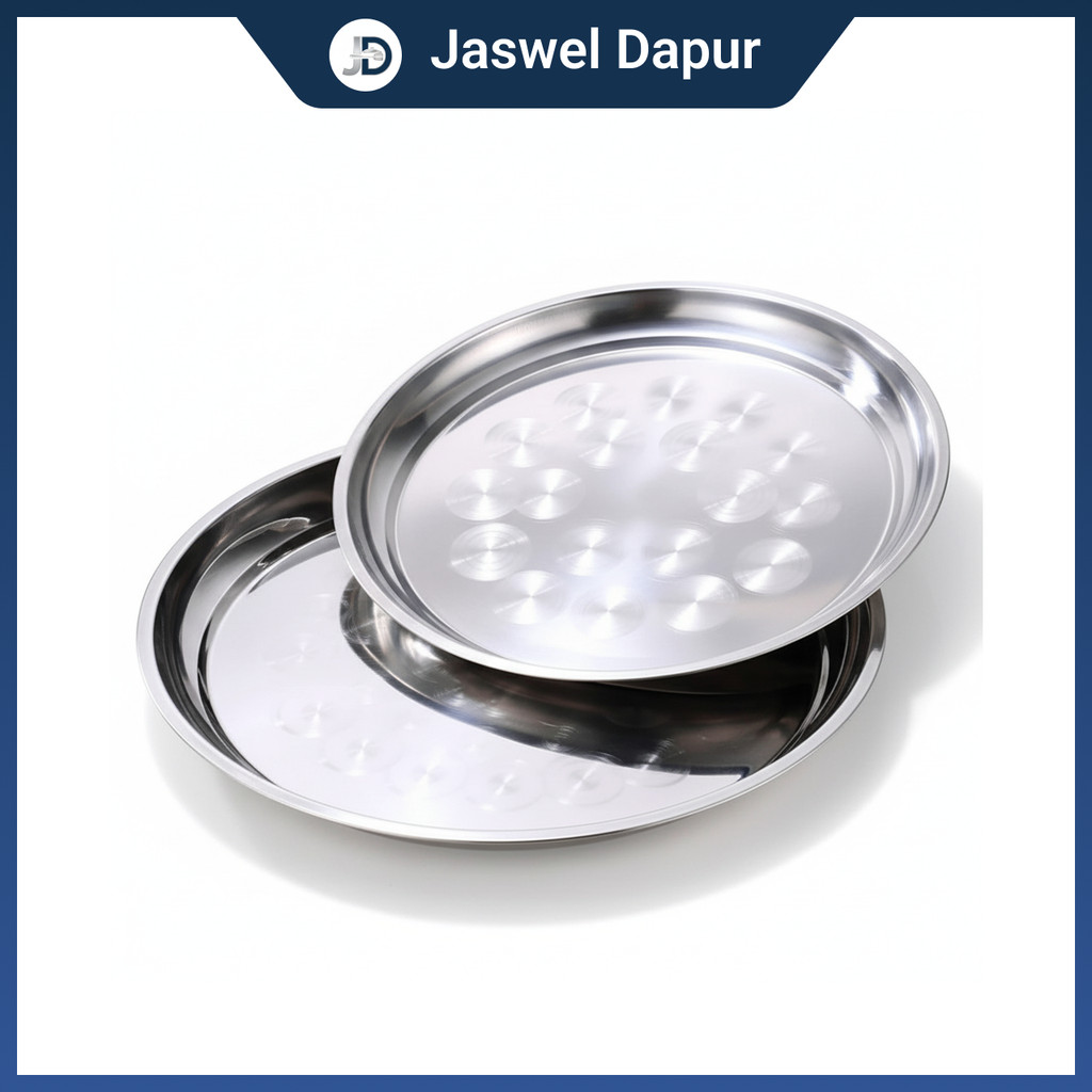 Piring Nampan Saji Bulat Stainless Steel Modern Estetik Dapur Cantik