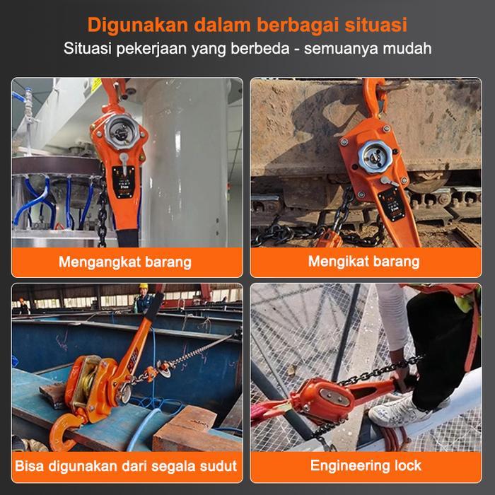 Kotrek Rantai Angkat Lever Hoist - 1t/2t 1.5M/3M Manual Lifting Crane untuk Bongkar Muat, Bengkel &