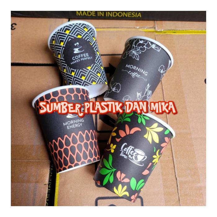 [50 Pcs] Paper Cup Motif 8 Oz Multicolour Nesto - Hot Paper Cup 8Oz (Foodgrade Paper)