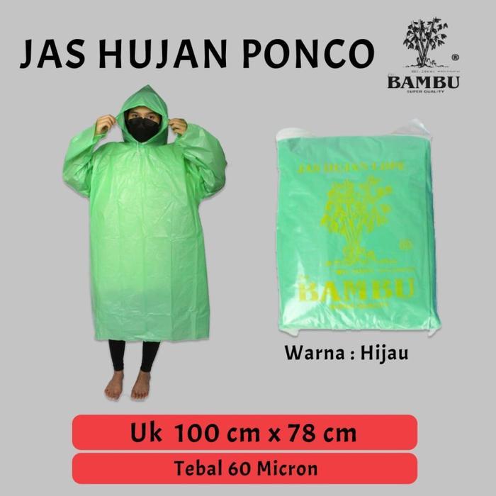 Jas Hujan Mantel Plastik Ponco Sekali Pakai Merk Bambu