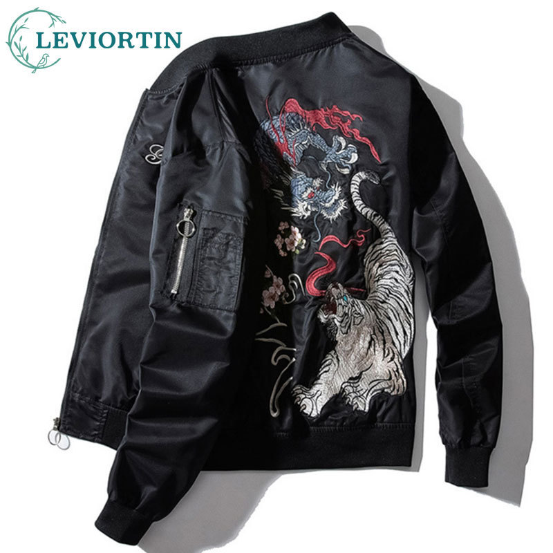 Sukajan Bomber Jacket Men Yokosuka Souvenir Japan Anime Embroidered MA1 Coat Dragon Tiger Boys