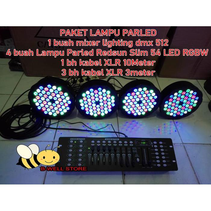 PAKET PARLED 4 PCS LAMPU PARLED REDSUN 54 LED RGBW+MIXER LIGHTING