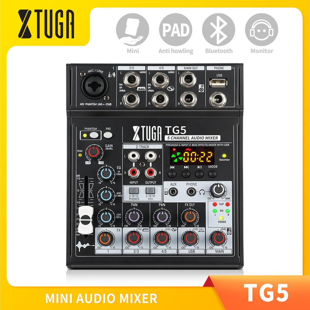 Xtuga 5 Channel Audio Mixer Portable Professional Sound Mixing