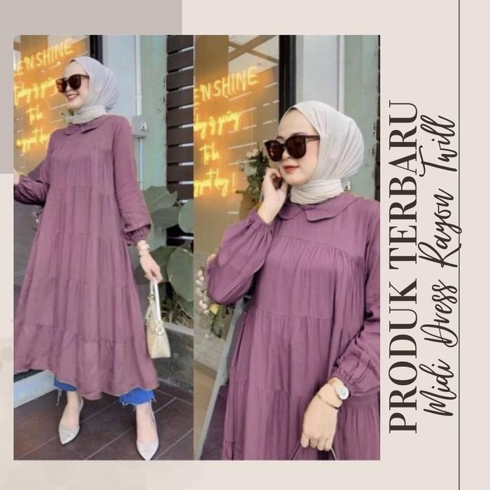 [Voucher] Midi Dress Twill Premium/Midi Dress Twill/Midi Dress Rayon Twill/Midi Dress Tali Belakang