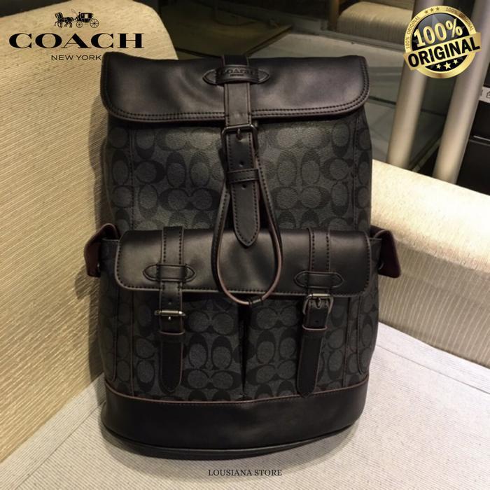 COACH HUDSON BACKPACK IN SIGNATURE CANVAS BLACK COPPER FINISH