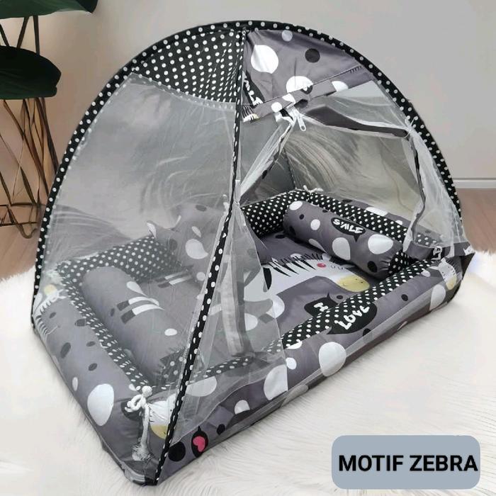 BBYY- Fullset Kasur Bayi Kelambu Tenda Motif Zebra + Tas + Gendongan Kasur Bayi 1 Set
