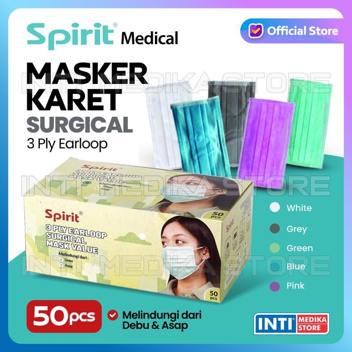SPIRIT - MASKER KARET EARLOOP 3PLY MEDIS SURGICAL MASK BOX ISI 50PCS