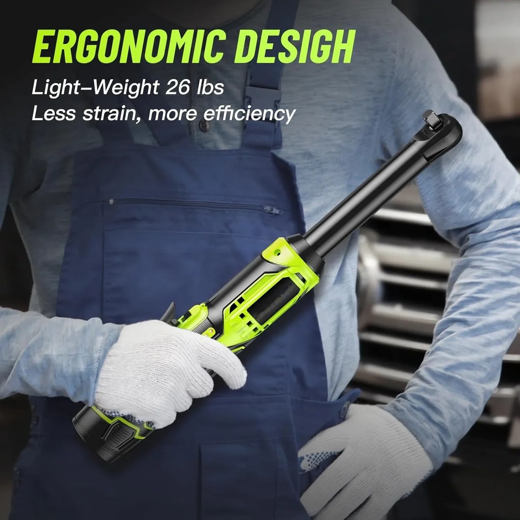 - 3/8 Inch Cordless Electric Wrench 60Nm Cordless Ratchet 6 Extended Ratchet Wrench 2 Battery