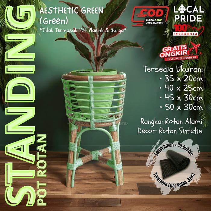 Standing Pot Rotan Alami & Sintetis Aesthetic Vas Bunga Rotan Ukuran 35 - 55 Cm Untuk Tanaman