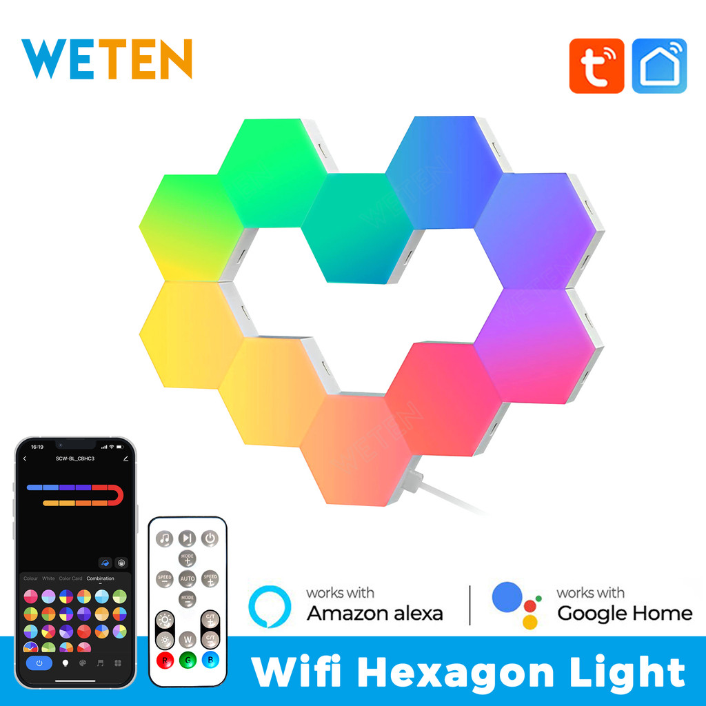Tuya Smart Wifi Rgb Led Lamp Music Ambient Quantum Hexagon Led Light