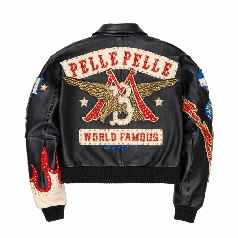 American Vintage Embroidered Leather Jacket Mens Hip Hop Motorcycle Jacket Rivet Patch Eagle Pattern