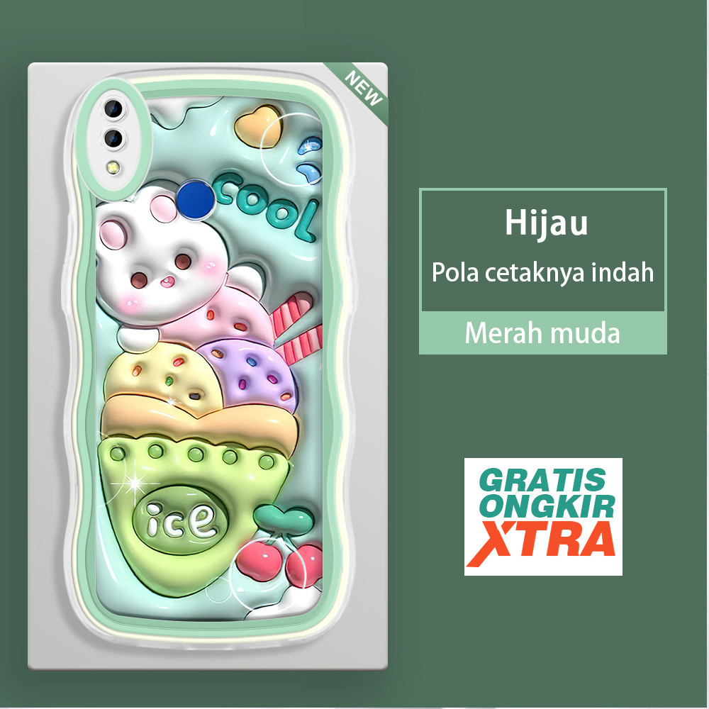 Casing HP Realme 2 3 pro C2 C2S C61 C63 C65 C67 12LITE C75 A1K  Pola Es krim kelinci manis 3D  Soft 