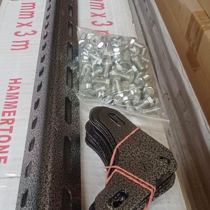 mo9rd4- Besi Siku Lubang Tebal 2Mili Hammertone Panjang 3Meter /Rak Besi Siku 2Mm Hammertone