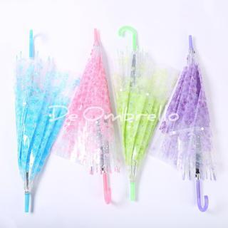 News (005EE-1)Payung PVC Tongkat Transparant Motif Sakura/Payung Korea/Payung Tongkat
