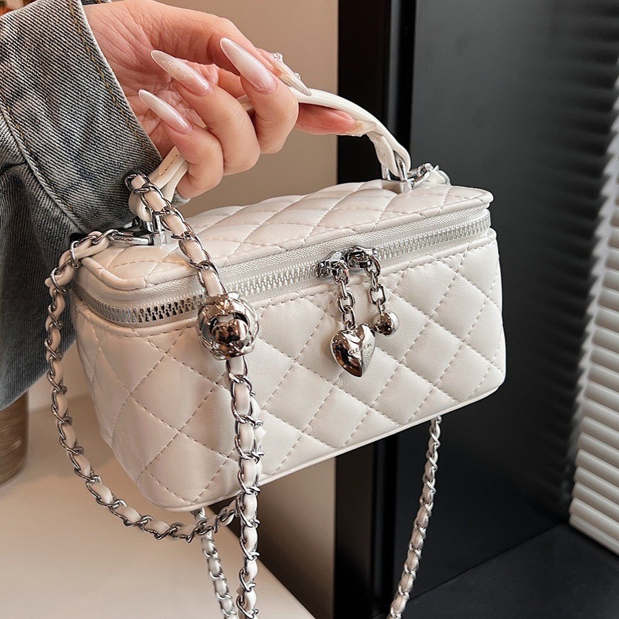 Tas Wanita Box Bag Unisex Desain Kotak Rantai - PU Soft - Warna Pink, Silver, Hitam, Putih - Small S