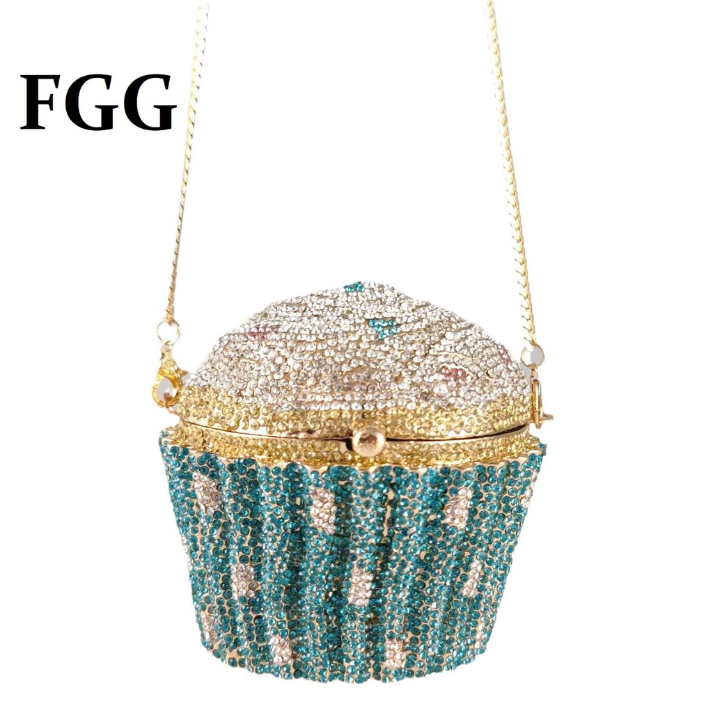 - Boutique De Fgg Women Blue Cupcake Evening Bag Crystal Clutch Purses