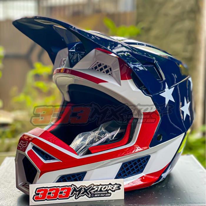 HELM FOX V3 MVRS AMERICAN FLAG HELM CROSS FOX V3 MVRS HELM MOTOR FOX