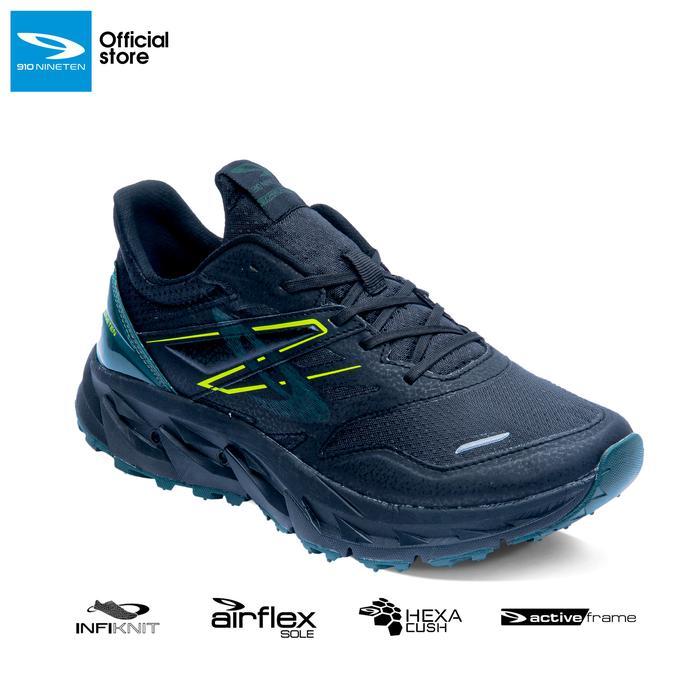 910 Nineten Yuza Evo Sepatu Trail Running - Hitam/Hijau-Tua/Jingga