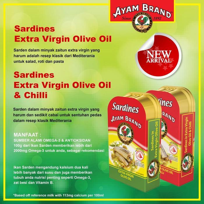 alatpawon- Ayam Brand - Ikan Sarden Kaleng Extra Virgin Olive Oil Pedas 120Gr