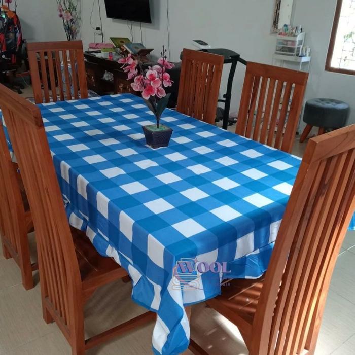 New- Taplak Meja Makan Aesthetic Bahan Kain Katun Motif Kotak Model Rumbai