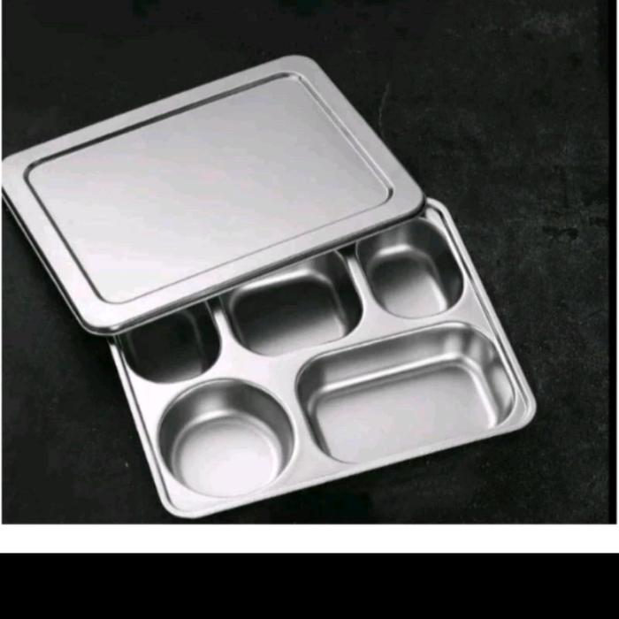 Lunch box stainless sekat 5 / lunch box plus tutup / kotak makan sekat