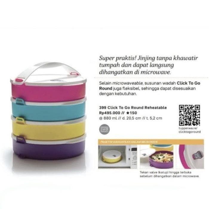 Tupperware Rantang Susun 4 Click To Go Round Reheatable 880 ml Dengan Seal Ketat Cairan Dan Bisa