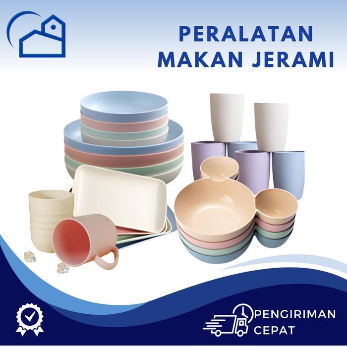 Piring Makanan Buah Set Warna Warni Bahan Jerami Piring Persegi Jerami Piring Makan Straw