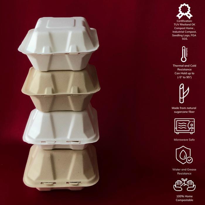 15.2x15.2 CM Bagasse Bento Cake / Burger Box - 450 ML Lunch Box Eco