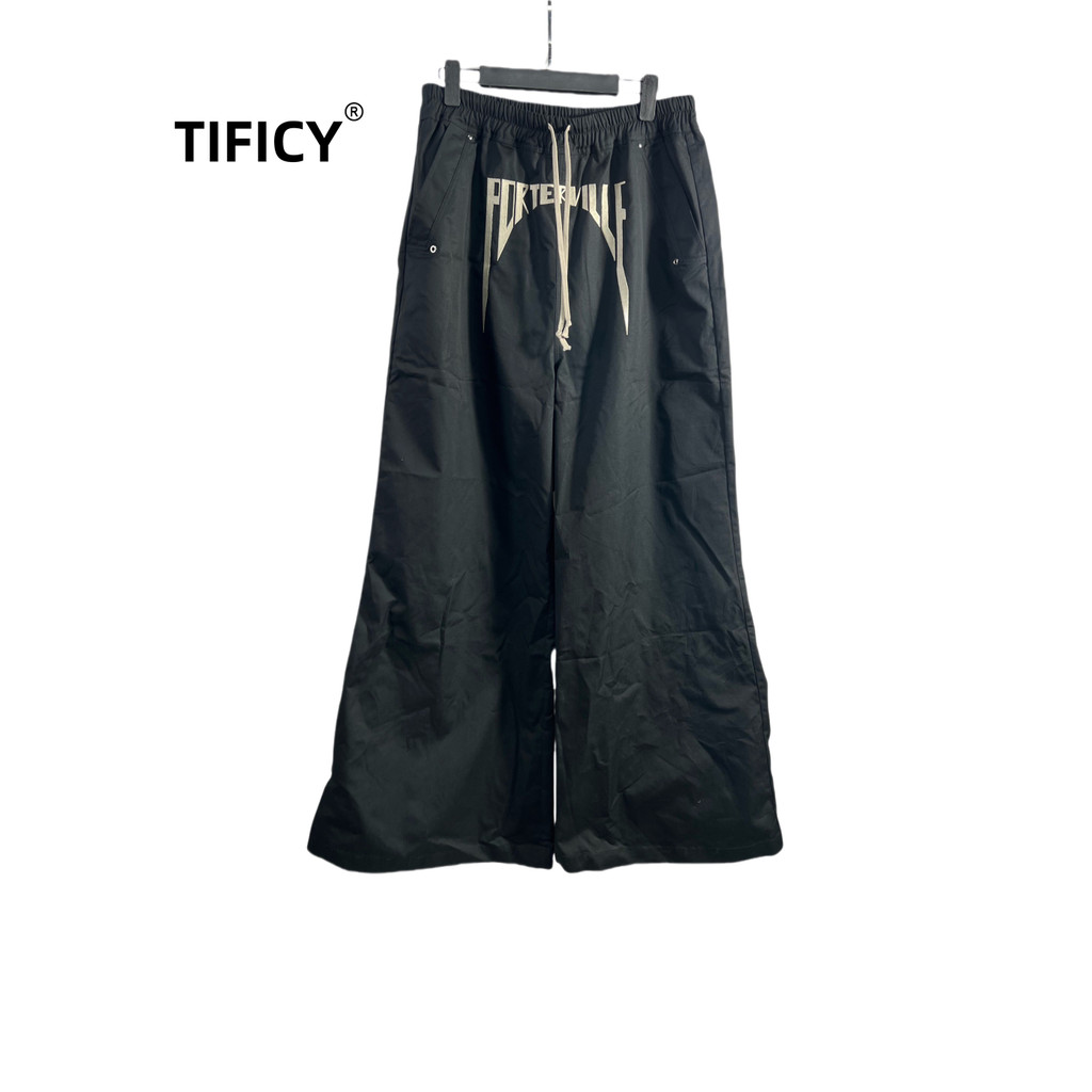 High Street Dark RO Black Pants Men's 24SS Rick Style Embroidered Slogan Pocket Elaxtic Waist Casual