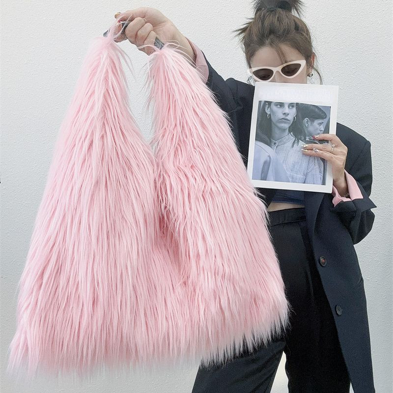 Winter Soft Plush Women's Shoulder Bag Luxury Faux Fur Ladies Tote Underarm Bags Large Capacity Y2k