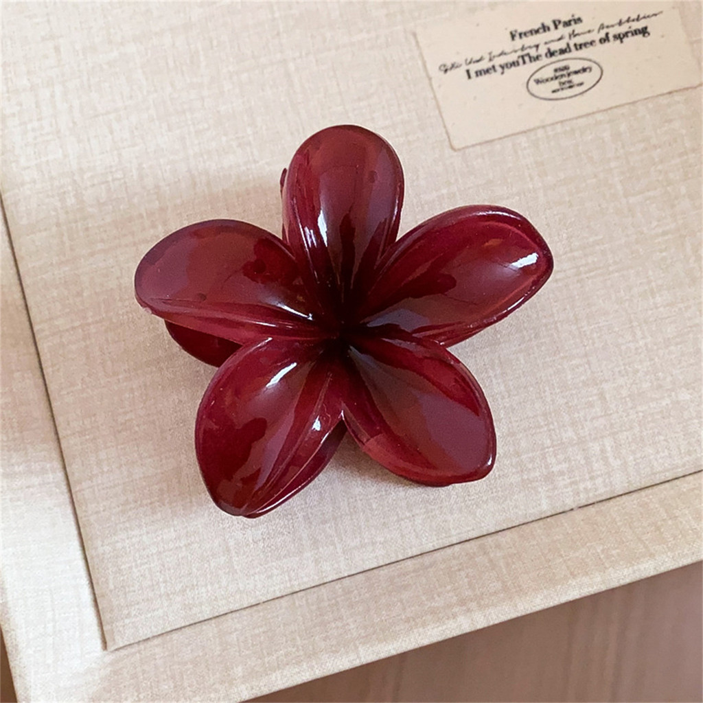 Sweet Wine Red Frangipani Hair Clip For Women Elegant Young Girls Ponytail Holder Barrette Plumeria