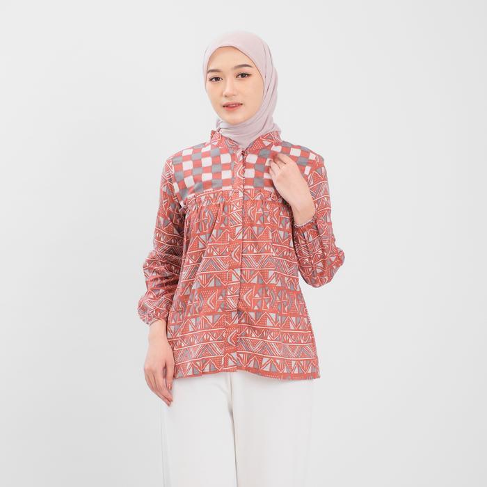 (COD) BRAWEE BLUS BATIK WANITA MODERN MAJENE KATUN KANCING KERAH BAJU ATASAN CEWEK CASUAL