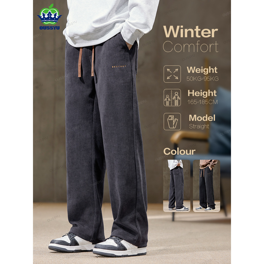 High Quality Brand Clothing Autumn Winter Corduroy Pants Men Elastic Waist Straight Thick Korea