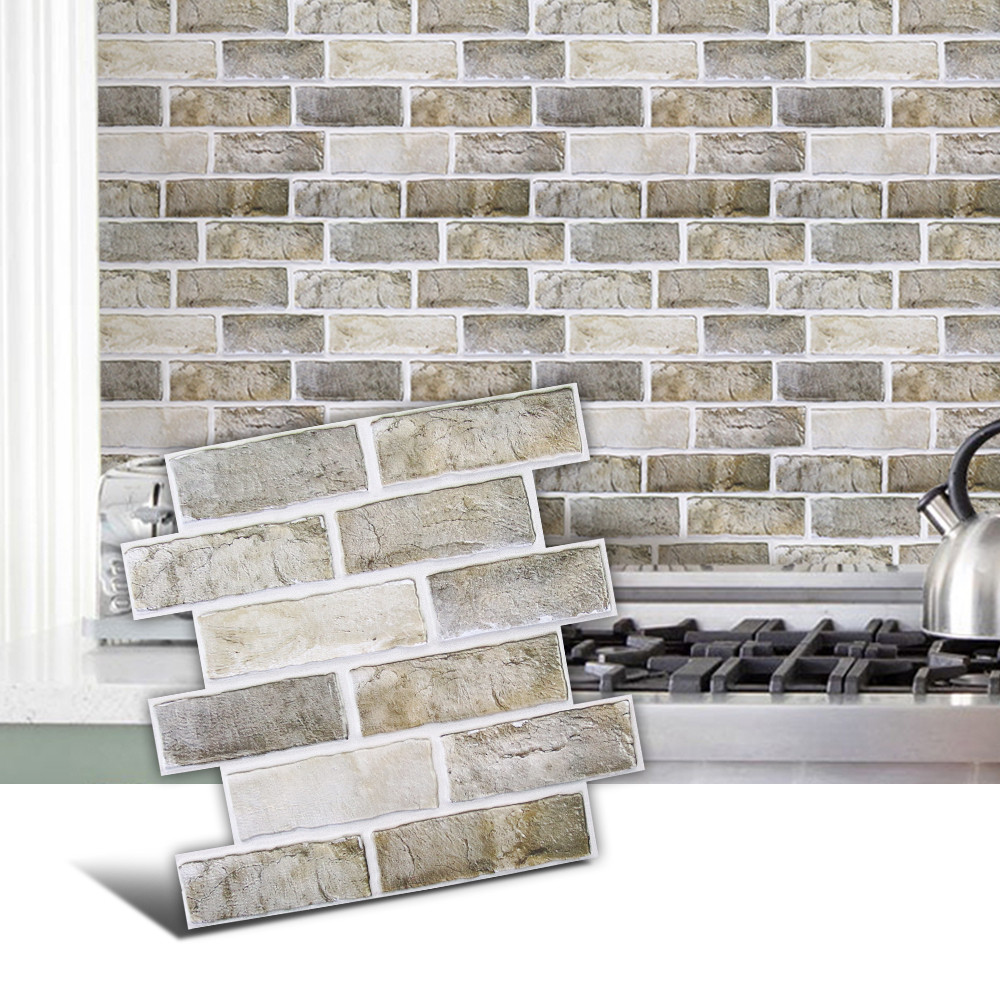 10pcs 3D Faux Brick Peel and Stick Backsplash, Wall Stickers For Living Room, Brick Textured Wall