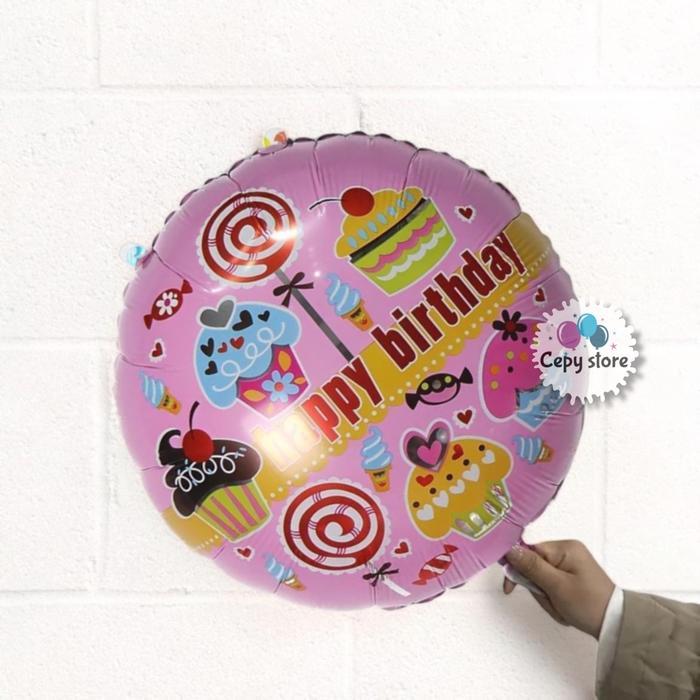 #@#@#@#@] Balon Foil Bulat Cupcake / Balon Foil Happy Birthday Motif Cupcake