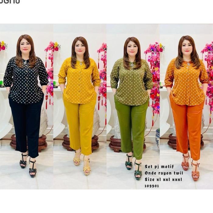 Setelan Rayon Twill Motif PP Polkadot Kancing Depan Full 109901