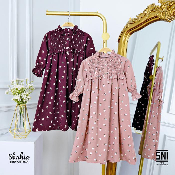 ASLI Shahia Servantina - Camelia Dress Crincle Gamis Couple Mommy & Anak Perempuan READY STOCK