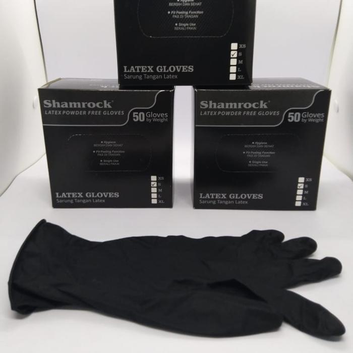 Shamrock Latex Powder Free Gloves Black / Handscoon Hitam