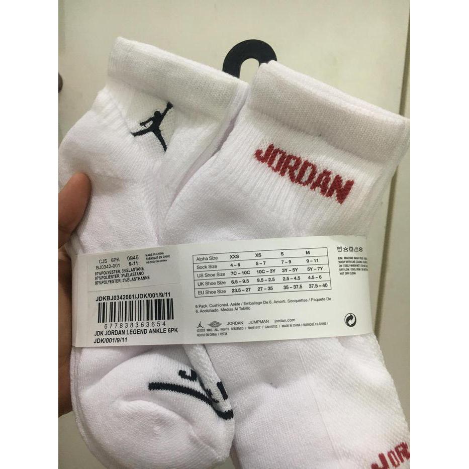 Promo Nike Air Jordan Kids Socks Kaos Kaki Anak 6 Pairs Size 37.5-40 100% Ori Original