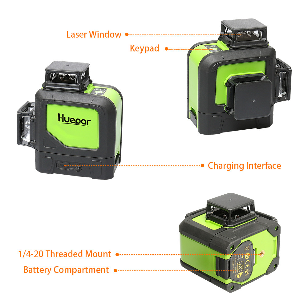 Huepar 12 Lines 3D Cross Line Laser Level Green Laser Beam Line
