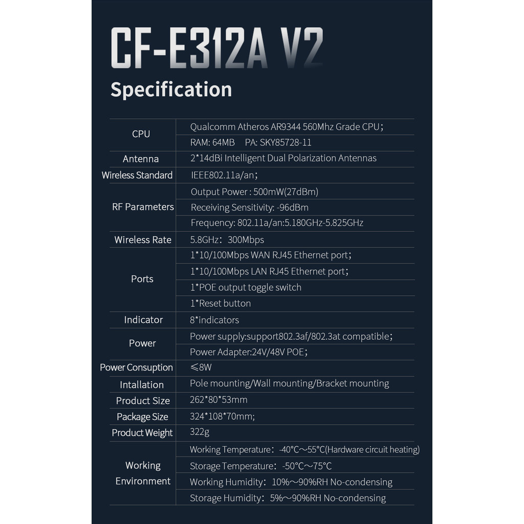 Comfast 300Mbps Outdoor Access Point Antenna 2*14Dbi Powerful 5.8Ghz