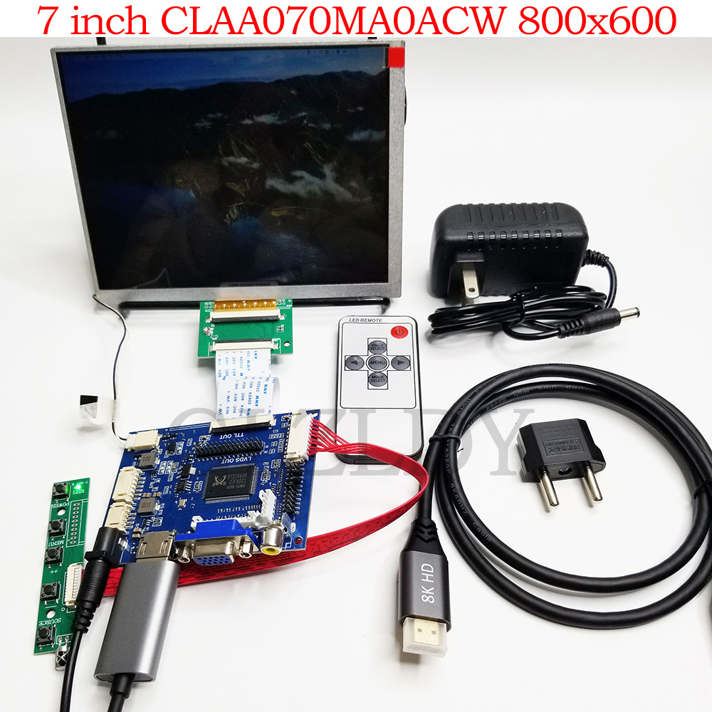 7 Inch Claa070Ma0Acw 800X600 4:3 60Pin Ttl Lcd Display Screen Hdmi Vga Av Controller Drr Board Kit